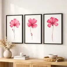Kit 3 Lindos Quadros Decorativos Flor Rosa Minimalista Elegante Perfeita Para Sala Quarto Cozinha