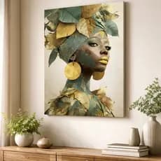 Quadro Decorativo Lindo Mulher Com Folhas Abstrato Elegante Para Escritório Sala Hall Grande