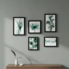 Kit 5 Quadros Decorativos Flores E Folhas Abstratas Moderno Lindo Para Sala Quarto Sala Hall