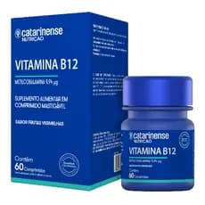 Vitamina B12 Metilcobalamina 9,94mcg 60 Comprimidos Mastigáveis Catarinense Sabor Frutas Vermelhas