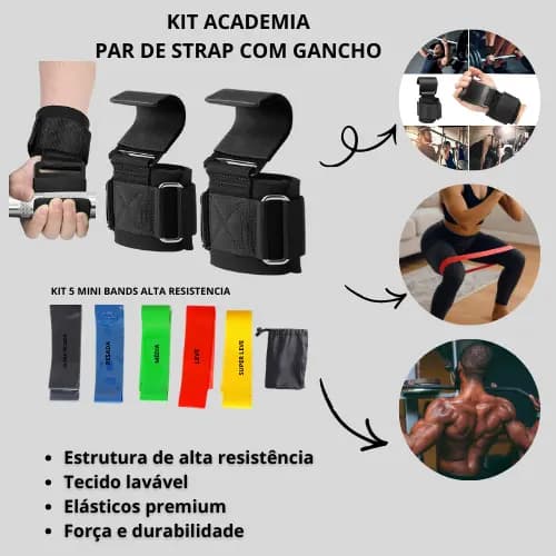 PAR DE STRAP COM GANCHO REFORÇADO + KIT COM 5 MINI BANDS