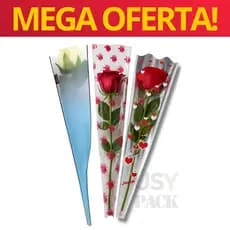 Flor Rosa Botão Cone C/50 Sortido | Embalagem Azul, Transparente ou Metalizado | Melhor Preço