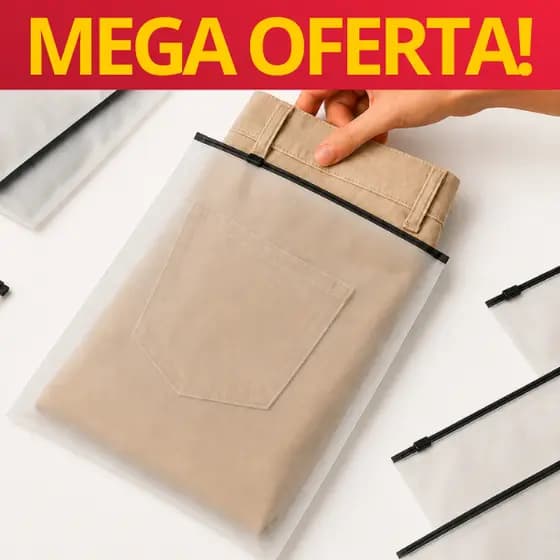 Saco Saquinho Branco Fosco com Zip Deslizante Preto Abre e Fecha EVA C/200 ou 400 | Atacado