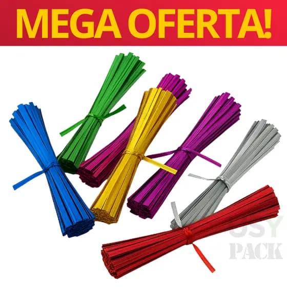 Fecho Lacre Aramado Metalizado 10cm C/100 unidades Arame Colorido Decoração Presente