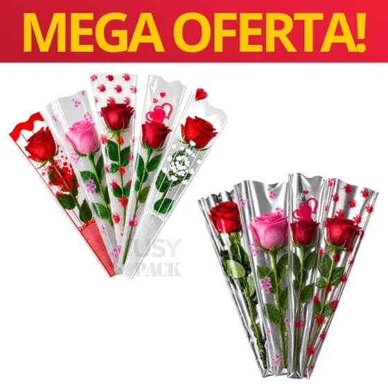 Saco Saquinho Unitário Cone Flor C/50 Fundo Transparente ou Metalizado Sortido | Melhor Preço