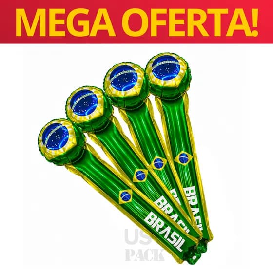 Kit Balões Bastão Inflável Bateco Brasil C/4, 8 ou 12 unidades