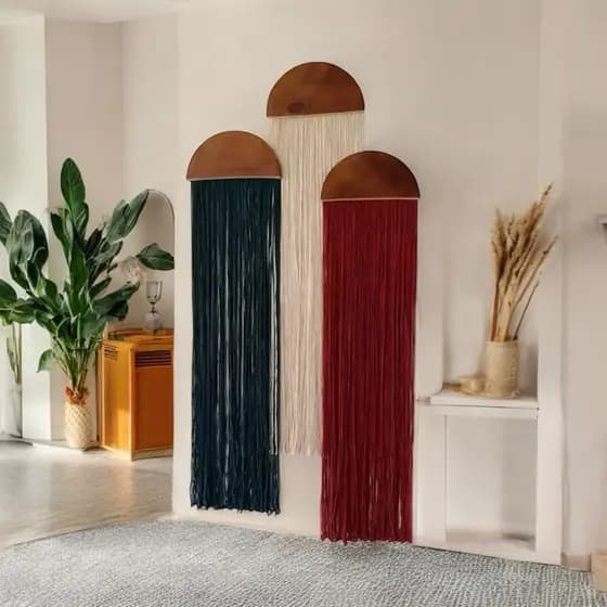 Trio Painel Decorativo em Macrame  Quadros decorativos Quadros decorativos Macramê Decoração sitio decoração para rancho