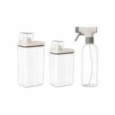 Kit Organizador para Lavanderia 2,3L + 1,5L com Borrifador Multiuso – Dispenser Acrílico para Sabão e Amaciante