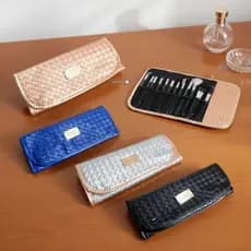Estojo com 12 Pincéis Profissional Maquiagem Viagem Festa Necessaire