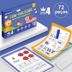 Kit Caligrafia Mágica Infantil Reutilizável Coordenação Motora Letras e Números com Caneta