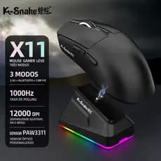 Mouse Gamer K-Snake X11 Profissional RGB 12000DPI 3 Modos Wireless 2.4G Bluetooth USB com Dock de Carregamento