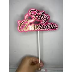 Envio Imediato-Topo de Bolo para Aniversári -Topper Feliz Aniversario-Decoração de Bolo-Topo Simples