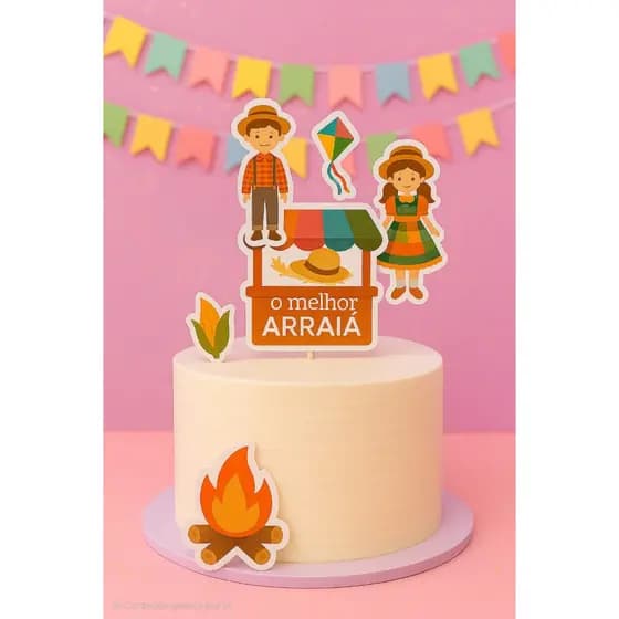 Topo Topper de Bolo Aniversário - Tema FESTA JUNINA ARRAIA