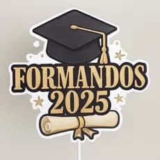 Envio Imediato – Topo de Bolo Formatura 2025 🎓 Preto e Dourado – Decoração Festa de Formandos