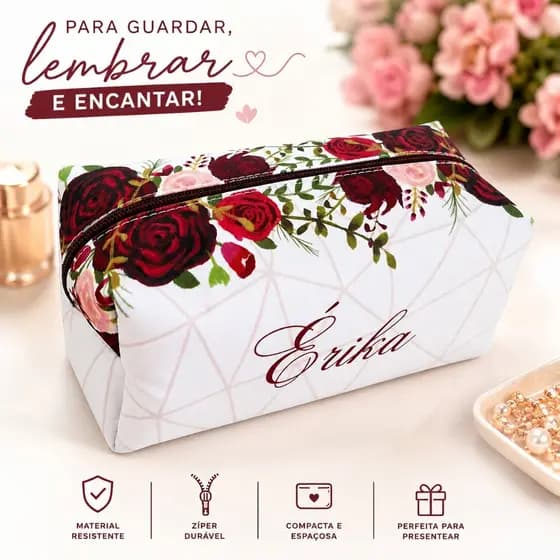 Kit 5 Necessaire Personalizada Feminina com Nome Inicial Porta Maquiagem Bolsa Viagem Presente Madrinha