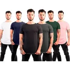Kit 6 Camisetas Camisa Blusa Masculina Long Line Lisa Basica Swag