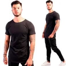 Camiseta Longline Lisa Corte Justo Slim Fit Swag Camisa Basica 100% Algodão