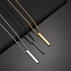Corrente Colar Masculino Aço Inoxidável + Pingente Retangulo Dourado/Prata/Preto