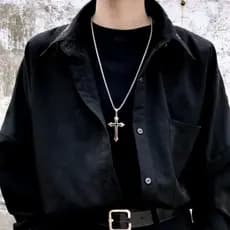 Corrente Cordão Prateado com Pingente Cruz Liga de Aço Black Gótico Punk Rock Unissex