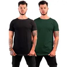 Kit 2 Camisetas Long Line Camisa Blusa Masculina Lisa Basica