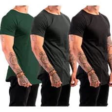 Kit 3 Camisetas Camisa Blusa Masculina Long Line Lisa Basica Swag