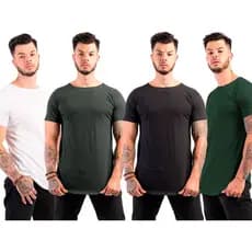 Kit 4 Camiseta Camisa Blusa Masculina Long Line Lisa Basica Swag