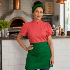 Dolma Olaria Chef de Cozinha Confeitaria Feminina GABARDINE com Avental Uniforme Profissional Laranja Faixa Tiara