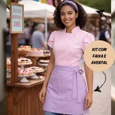 Dolma OXFORD Feminino e Avental de Chef com Faixa de Cabelo Roupa de Confeitaria Feminina