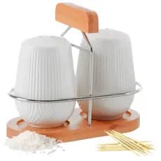 Saleiro E Paliteiro Cerâmica Oásis 90ml Com Suporte 3 Peças Luxo Hauskraft