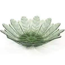 Fruteira Vidro 39cm Verde Translucido Folhas Decor Multiuso Mesa