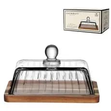 Manteigueira Retangular  de Cristal e Madeira Montecarlo 15cm Hauskraft