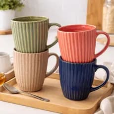 Caneca de Cerâmica Canelada para Café 310ml Brilhante - Cores Variadas