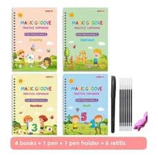 Kit 4 Cadernos De Caligrafia Mágica  Reutilizáveis 3d