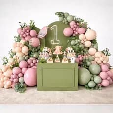 Kit Arco Balão Rose Rosa  + Marfim + Verde Militar Decoração Festa Boho