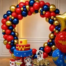 Arco Balão Bexiga 25 Azul Metalizado 5 Pol + 25 Dourado 5 Pol + 50 Vermelho 6,5 Pol