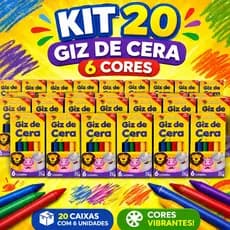 20 Cx Giz de Cera 6 Cores p/ Kit Festa Lembrancinha Prenda Artesanato Pintura