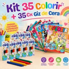 Kit 35 Livrinho Revistinha Colorir Pintar + 35 Cx Giz de Cera Kit Festa Lembrancinha Infantil