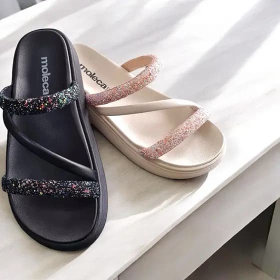 Sandália Flatform Feminina Papete Brilho Glitter Moleca Original