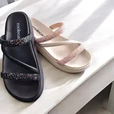 Sandália Flatform Feminina Papete Brilho Glitter Moleca Original