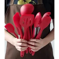 Kit 10 Peças Colheres De Silicone Cabo Inox Utensílios Cozinha