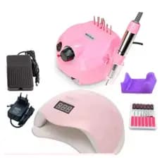 Kit Cabine Sun 5 Led Uv 48w + Lixa Lixadeira Porquinho 45000 Profissional Nail Drill Manicure Master Motorzinho Elétrica