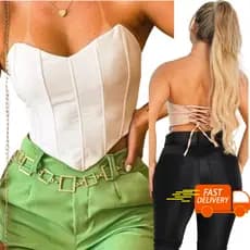 Croppeds Corselet Alfaiataria com Bojo e Amarração Atrás Tendência 2026