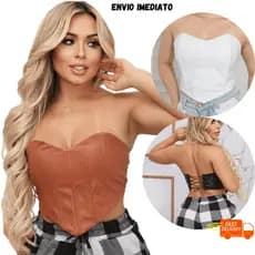 CROPPED CORSELLET CORAÇÃO EM COURO FAKE Blusa Feminina Moda Blogueirinha Envio Rapido