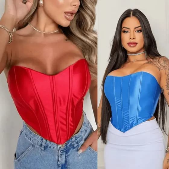 Cropped Feminino Ano novo Brilhoso Acetinado Tendência 2026