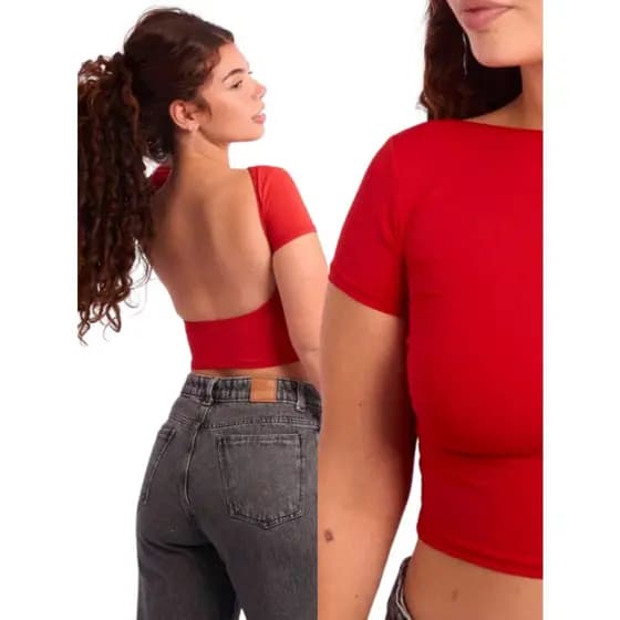 Blusinha Cropped feminino Costas nua em Tecido Suplex Fashion Tendencia 2025