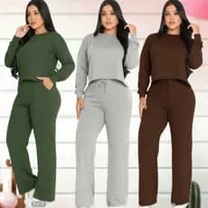 Conjunto Lanzinha Casual Moda Feminina Outono Inverno Elegante 2 Peças Blusa e Pantalona Frio
