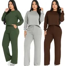 CONJUNTO FEMININO INVERNO CALÇA PANTALONA, CINTURA ALTA COM ELÁSTICO E BLUSA LANZINHA 2026