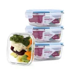 Kit 4 Potes Vidro Hermético Trava Quadrado 520ml Marmita