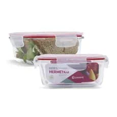 Kit 2 Potes De Vidro Quadrado Com Tampa Hermética 800ml