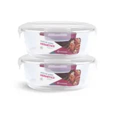 Kit 2 Potes Hermético Redondo De Vidro Com Travas 950ml
